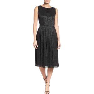 Tahari ASL NWT Black Shimmer Pleated Midi Dress, Sleeveless Women's Size 16